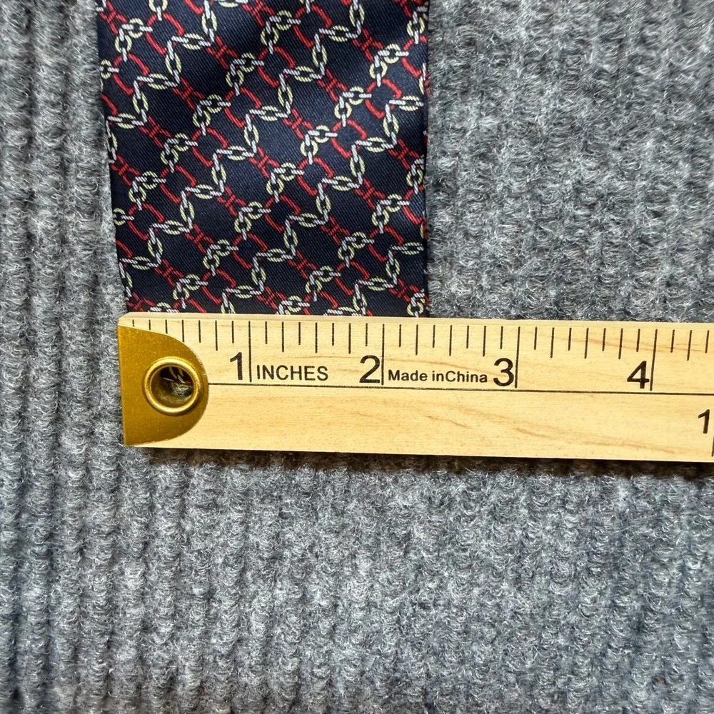 Vintage Bloomsbury Mens Silk Bow Tie Navy Red White Chain Link Made Italy